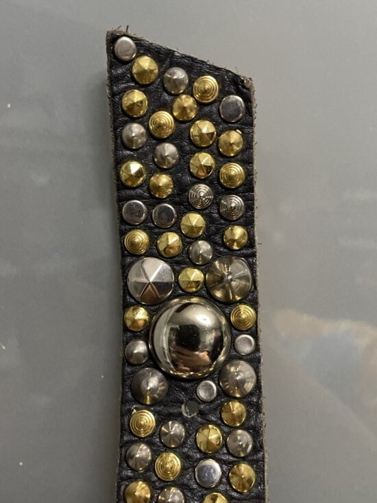 Michael Morrison Small Black Leather Gold & Silver Buckle Studded Statement Belt - Picture 10 of 11